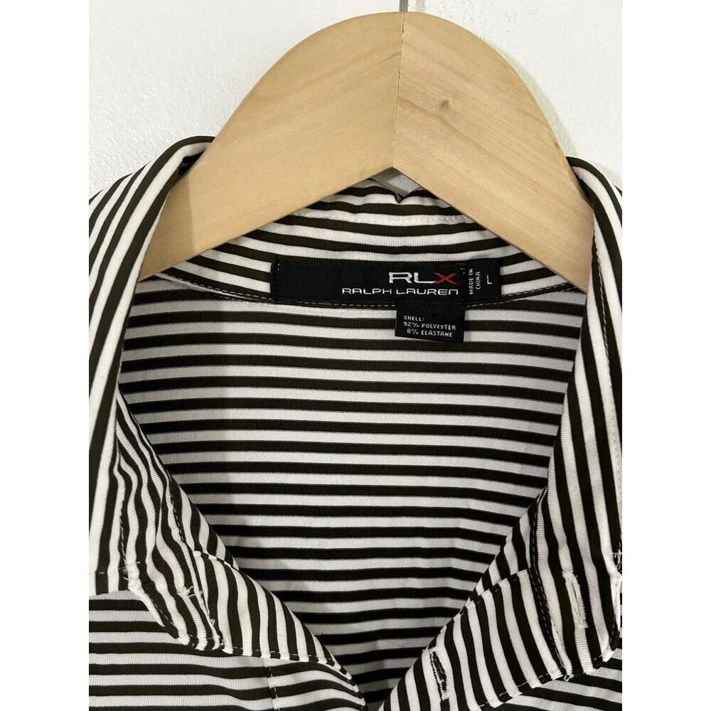 Men's Ralph Lauren RLX Polo Shirt Size Large Striped Black White Golf Preppy